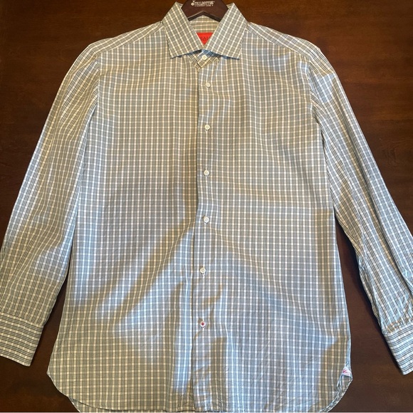 ISAIA NAPOLI Black Checked Shirt 15.75/40 Made in Italy 100% Cotton Sprea… - Picture 1 of 5